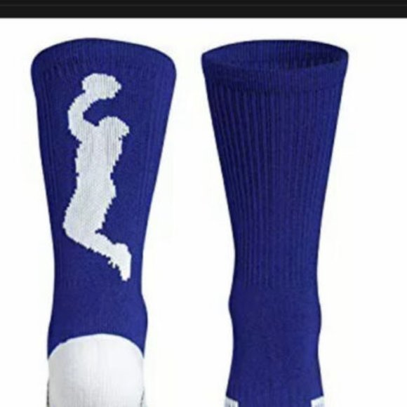 Chalktalk Sports Performance Athletic Socks Basketball Woven Mid-Calf Blue/White - Picture 3 of 4
